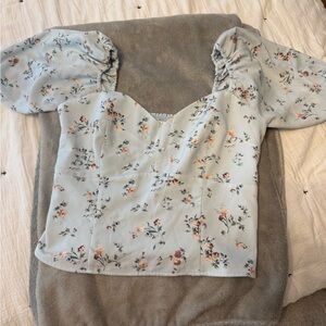 Abercrombie & Fitch Cream and Brown Puff Sleeve Blouse